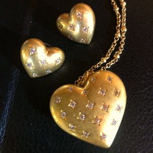 Kate Spade Gold Tone “My Precious Heart” Necklace & Earring Set With Sparkles